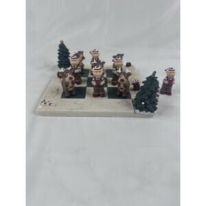 Christmas Tic-Tac-Toe Set Elves Reindeer Games Decor Resin